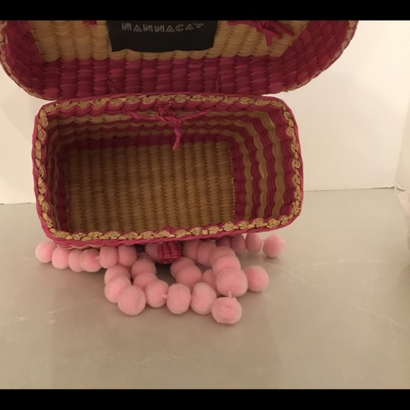 Nannacay Baby Roge Pompom Straw Bag in Fuschia - Picture 3 of 10